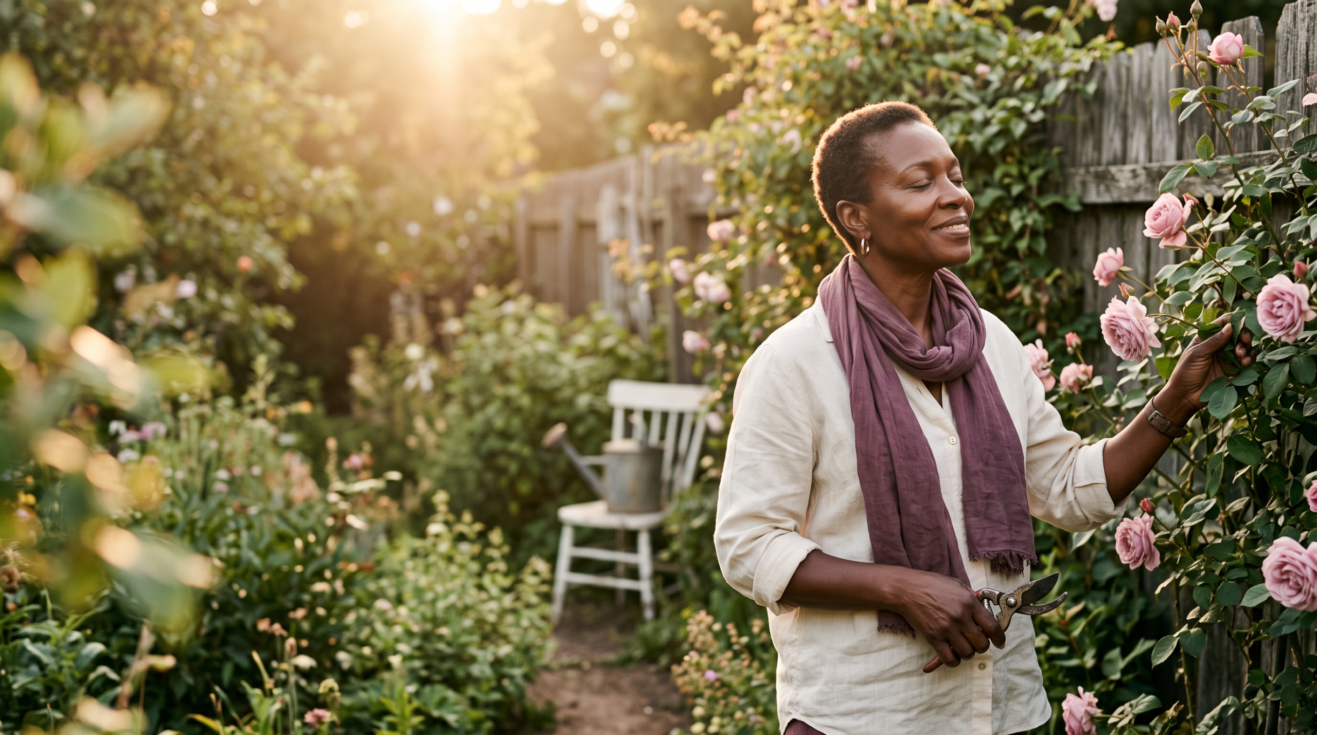 A woman at peace in golden afternoon light